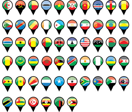 Flags of African countries like pins