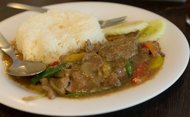 fried basil with basil serve with white rice