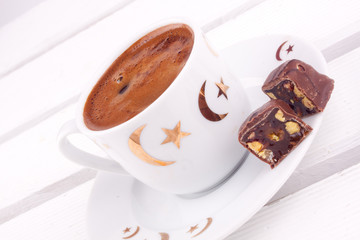 turkish coffee and turkish delight with chocolate