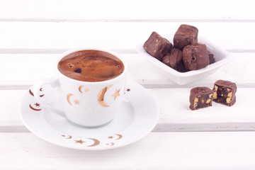 turkish coffee and turkish delight with chocolate