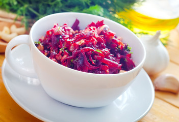 Fresh salad with beet and walnuts, vegetarian salad