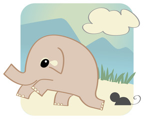 Vector elephant frightened of a mouse