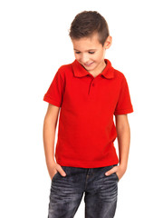 Fototapeta premium Young beautiful boy posing at studio as a fashion model.