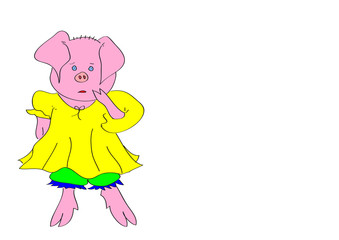 Schweinchen mit gelbem Kleid