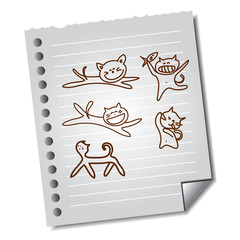 hand-drawn funny cat on paper note