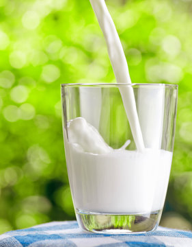 Glass of milk on nature background