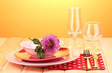 Table setting on bright background close-up