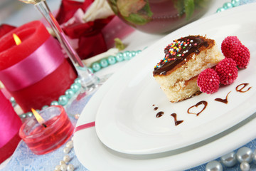 Table setting in honor of Valentine's Day close-up