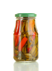 preserved peppers in jar isolated on white