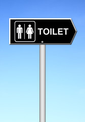 toilet sign with blue sky