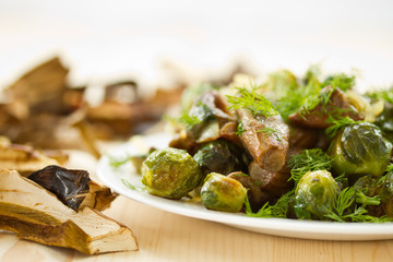 roasted brussels sprouts and mushrooms