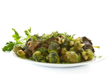 roasted brussels sprouts and mushrooms
