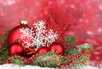 Christmas decoration on red background