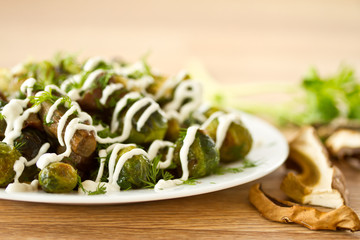 roasted brussels sprouts and mushrooms