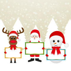 Santa Claus Christmas reindeer and snowman in a fairy forest