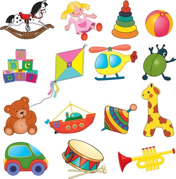 Vector set of baby's toys.