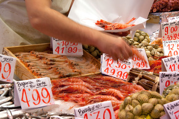 Fishmonger at Mercado de Maravillas, Madrid