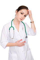 Fototapeta premium Portrait of a thoughtful nurse with a stethoscope