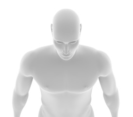 Robotic man with human skin over white - obrazy, fototapety, plakaty