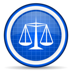 justice blue glossy icon on white background