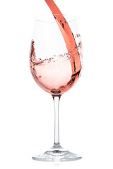 rose blush wine pouring splash, isolated