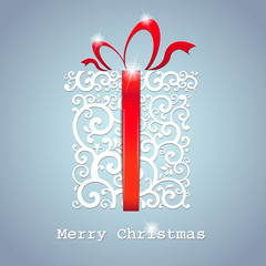 christmas card. gift box with ribbon. Vector Illustration