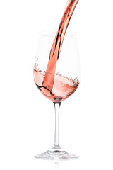 rose blush wine pouring splash, isolated