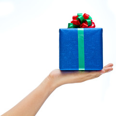 Blue gift in hand