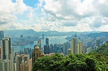 Naklejka premium China, Hong Kong cityscape from the Peak