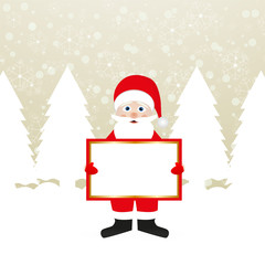 Santa Claus with a banner in the hands of a winter forest