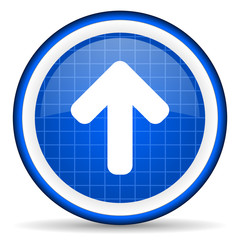 arrow up blue glossy icon on white background