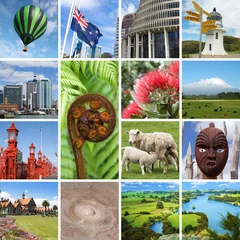 Schilderijen op glas New Zealand landmarks collage © NMint