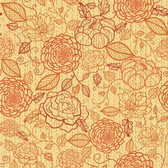 Vector floral line art seamless pattern with knit embroidery