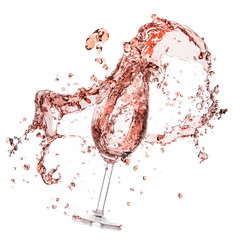 rose blush wine pouring splash, isolated