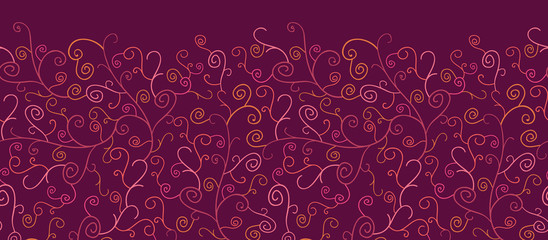 Abstract Swirl Plants Horizontal Seamless Pattern Background