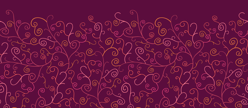 Abstract Swirl Plants Horizontal Seamless Pattern Background