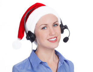 Christmas operator woman, isolated on white background