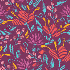 Vector embroidered flowers seamless Pattern Background with