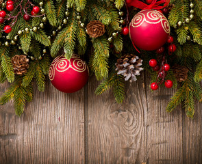 Christmas Over Wooden Background. Decorations over Wood