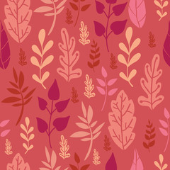 Vector red leaves seamless pattern background with abstract
