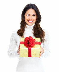 Fototapeta premium Beautiful young Christmas girl with gift.