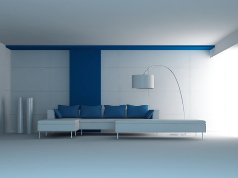 Design Couch In A White & Blue Room |  Interior Architecture