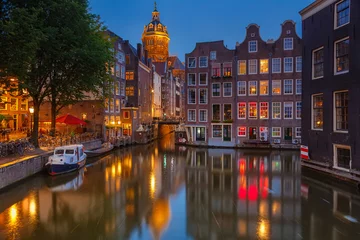Fotobehang Amsterdam Amsterdam bij nacht