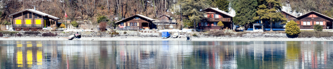 Hotels on the lake with beautiful reflection, Interlaken, Swiss