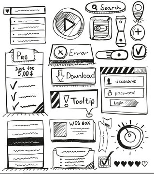Hand drawn vector set of user interface design elements