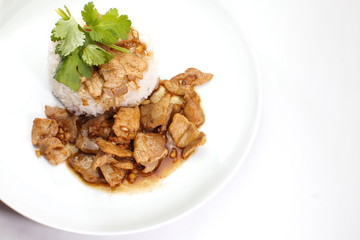 Fried pork with garlic and pepper , Thai food
