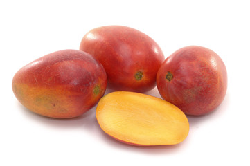 mango and slices on white background