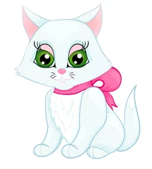 Photo sur Plexiglas Chats adorable chaton blanc avec un nœud rose sur le cou