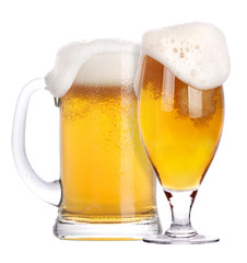 Frosty glass of light beer isolated