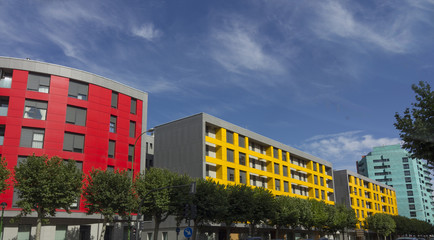 Modern colored buildings in Burgos, Spain